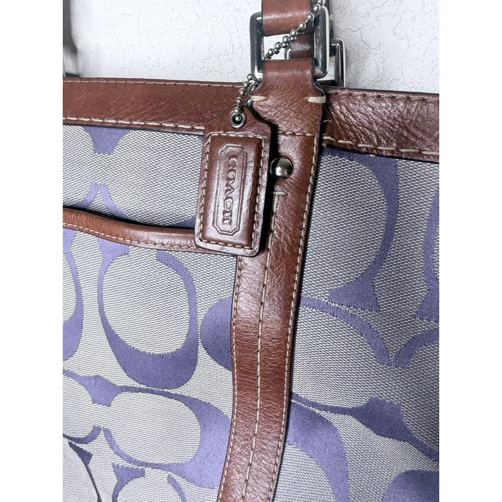 Y2K Coach Signature Jacquard Tote Shoulder Bag Purple Monogram F13097 Purse Rare